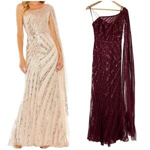Mac Duggal NWT Shoulder Cape Sleeve Embellished Gown Berry *Sample Color* Size 2